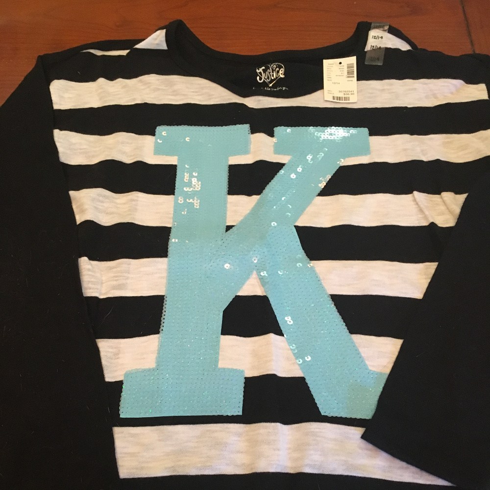 Justice Girls Initial K Long-Sleeved top 12-14